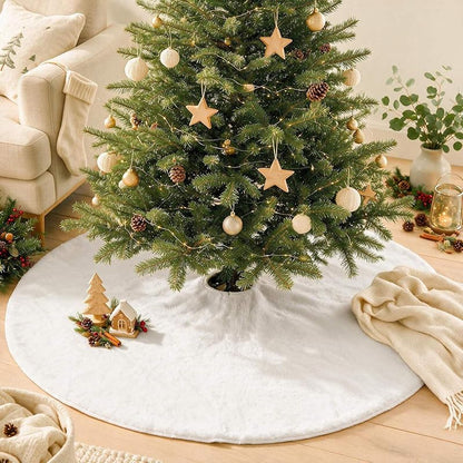 48 Inch White Plush Christmas Tree Skirt – Center Opening, Velvety Decor (Variation: White+48 inch)
