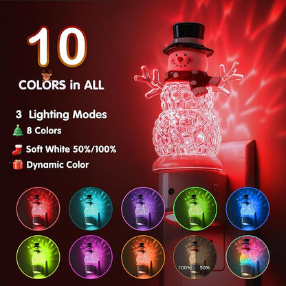 Snowman Night Light with 3 Lighting Modes, Dusk to Dawn Sensor, 8 Colors | Snowman Christmas Plug-in
