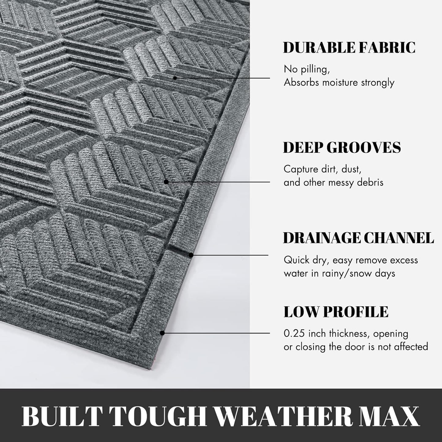 Yimobra Large Waterproof Door Mat - Heavy Duty Non-Slip Entrance Mat 36x24 | Black Gray Design