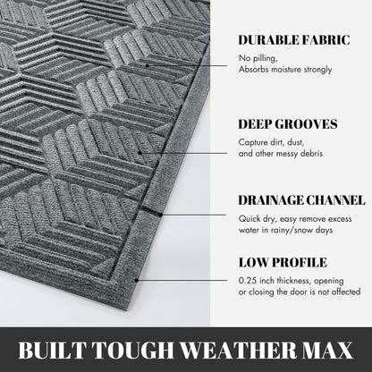 Yimobra Large Waterproof Door Mat - Heavy Duty Non-Slip Entrance Mat 36x24 | Black Gray Design