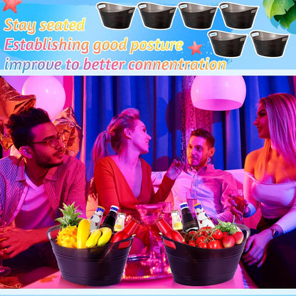 meekoo 6 Pcs Plastic Ice Buckets Bulk with Handles 4.5L Oval Storage Tub Large Capacity Ice Drink Bucket for Party Bar Wine Beer Champagne Beverage Bottle Cooler (4.5 L,Black)
