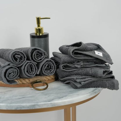 Tens Towels Pack of 60 Washcloths, 12 x 12 Inches, Lighter Weight, Quick to Dry, Super Soft & Absorbent, Gentle Face Towels, Hotel Quality, Perfect for Bathroom, Gym, Spa, Dark Grey