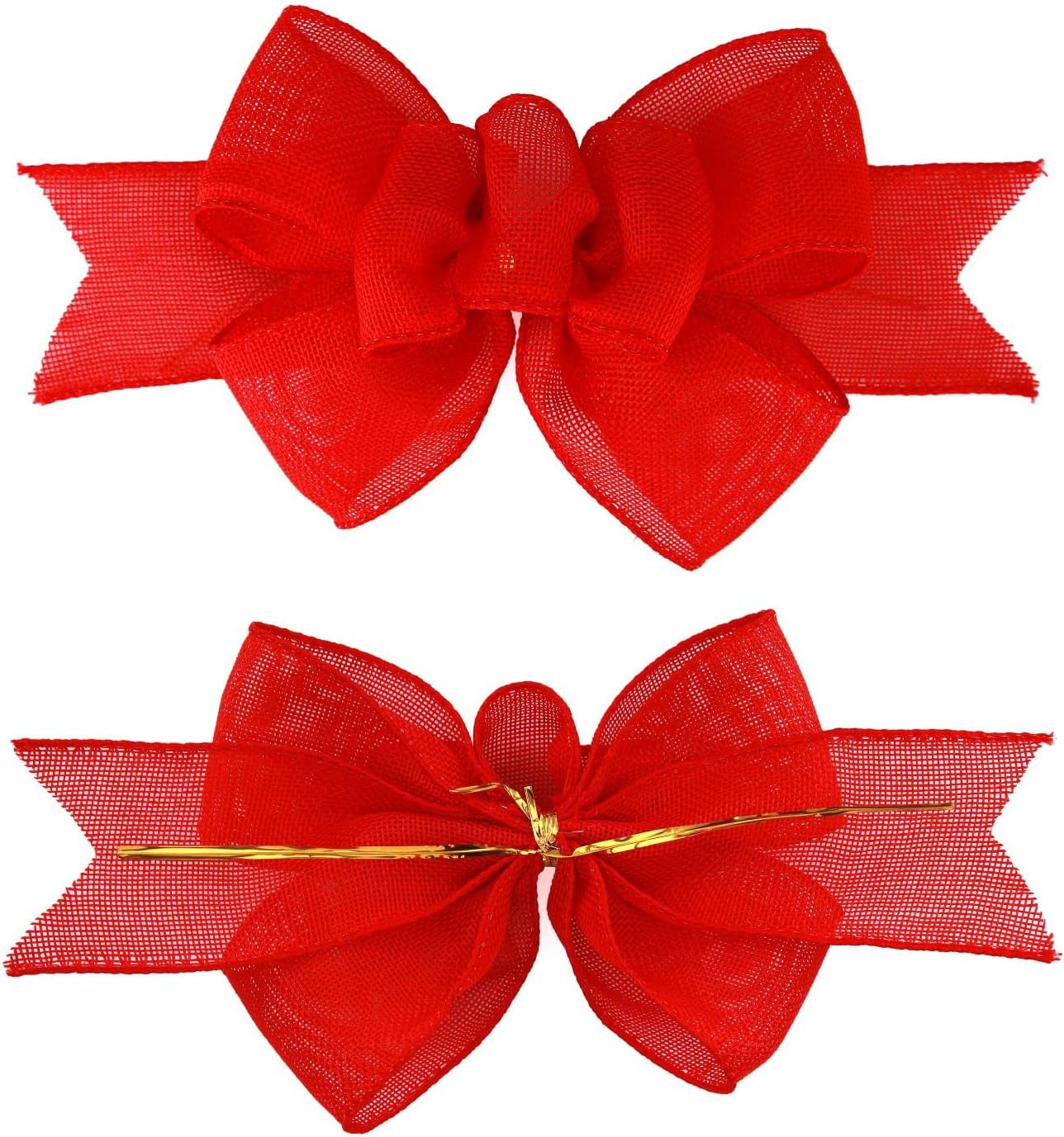 Meseey Red Burlap Wired Ribbon - Handmade Premade Bows for Wreaths & Gift Wrapping | 2 Pcs Set