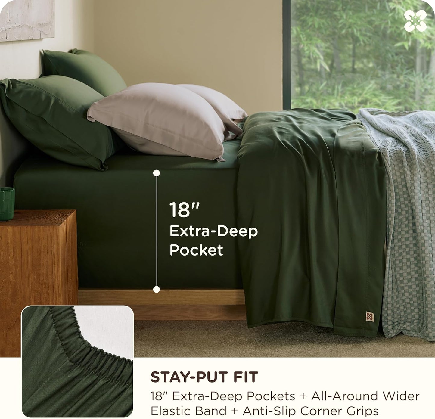 Bedsure Bamboo Viscose Queen Sheet Set - Cooling Luxury Bedsheets for Hot Sleepers | Silky Soft & Oeko-Tex Certified | 18" Deep Pocket [Olive Green]