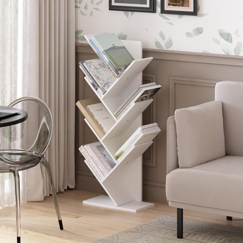 Furinno 7-Tier Tree Bookshelf - Stylish Angled Open Design for Room Decor | White, 8.4 x 15.7 x 39.4 Inches