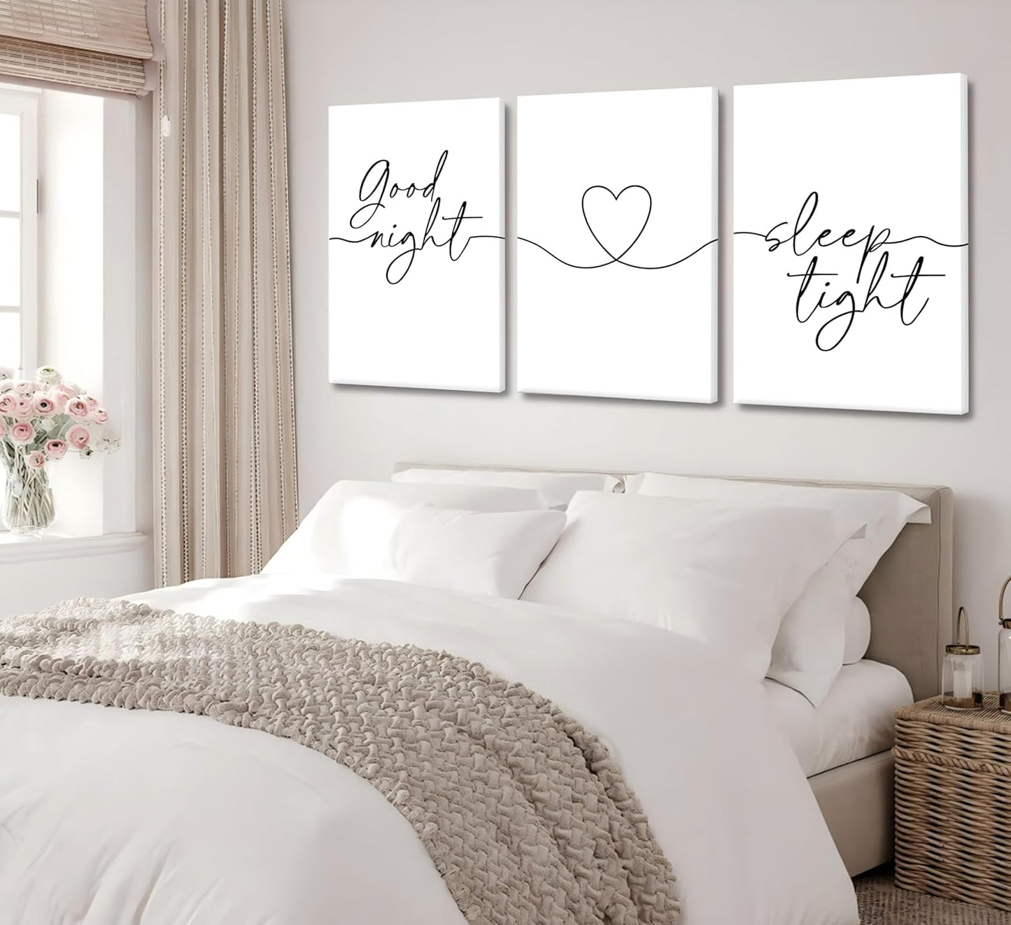 Skiennix Minimalist Wall Art - Bedtime Quotes Heart Shape Poster Print | 3-Piece Set for Living Room & Bedroom Decor