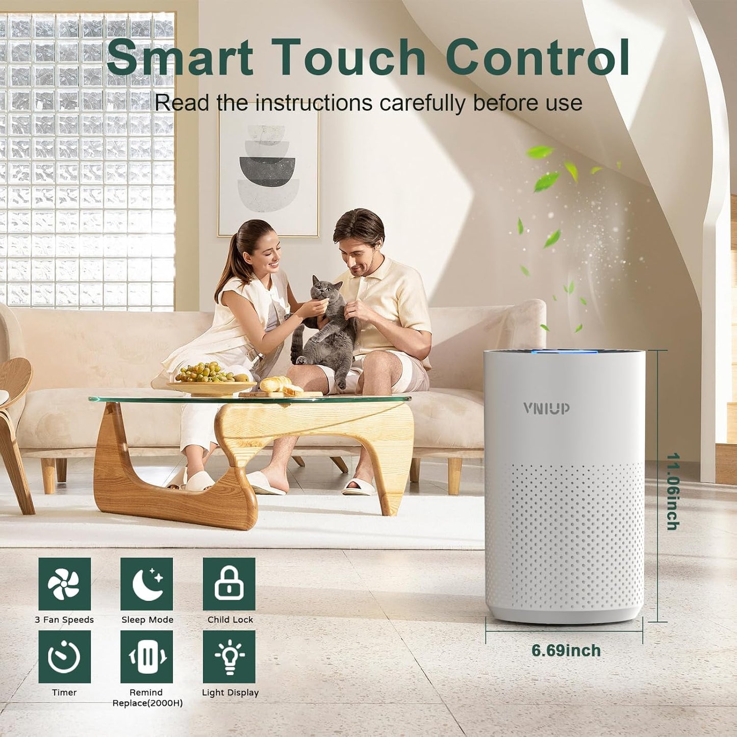 Vniup H14 True HEPA Air Purifier - Fragrance Function & Sleep Mode for Bedrooms Up to 1350 ft²