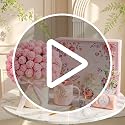 Pink Flower Blanket Gift Set for Women - Self Care Basket with Mug Candle Towel