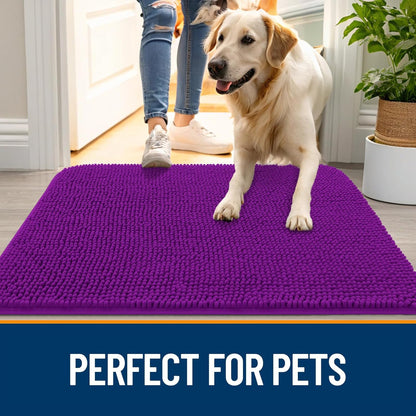 OLANLY Dog Door Mat - Absorbent Non-Slip Washable Doormat for Muddy Paws | 32x20 Inches, Purple