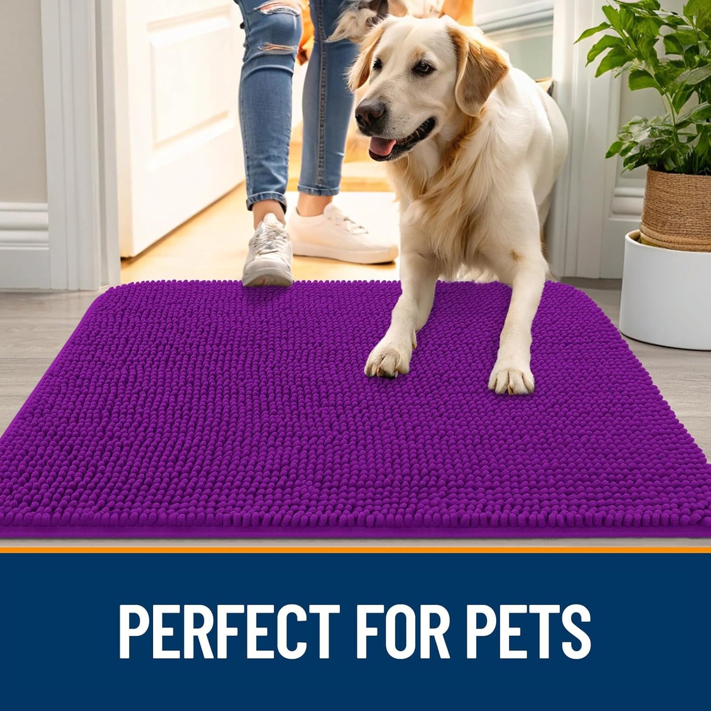 OLANLY Dog Door Mat - Absorbent Non-Slip Mud Mat for Indoor Use | 40x32 Inches, Purple