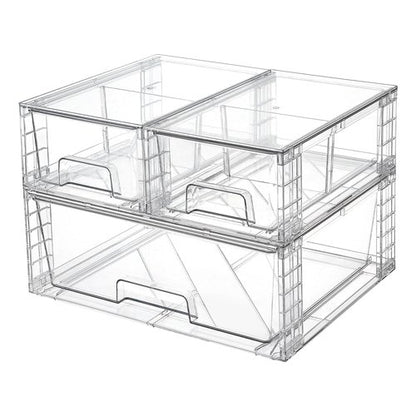 Vtopmart 3 Pack Stackable Storage Drawers, Easily Assemble Acrylic Bathroom Undersink Organizers,Clear Plastic Storage Bins for Closet,Cabinet,Pantry,Medicine Organization