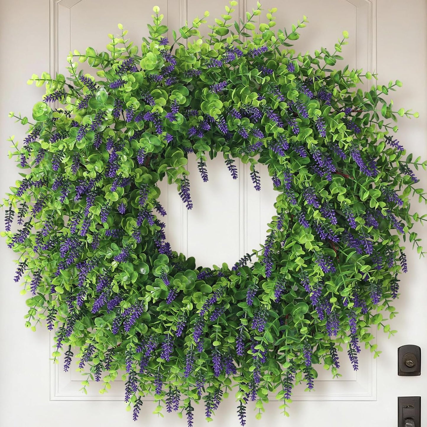 Skiennix 26" Artificial Lavender & Eucalyptus Wreath - UV Resistant Faux Greenery for Spring & Summer Decor