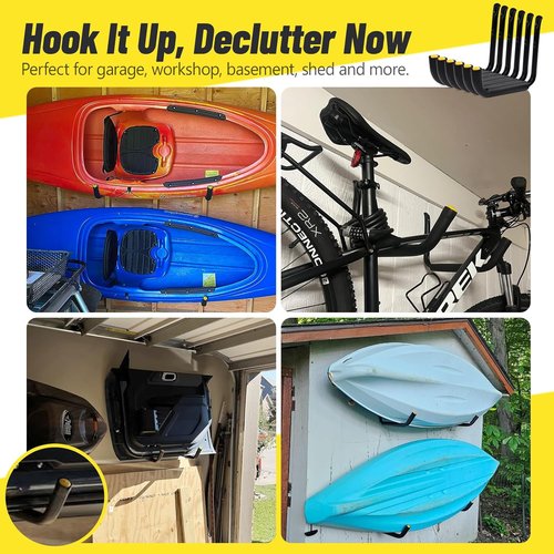 GEEDAR Heavy Duty Garage Storage Hooks - Thickened Steel, 120 LB Capacity, 4-Pack for Kayaks, Ladders & Bikes