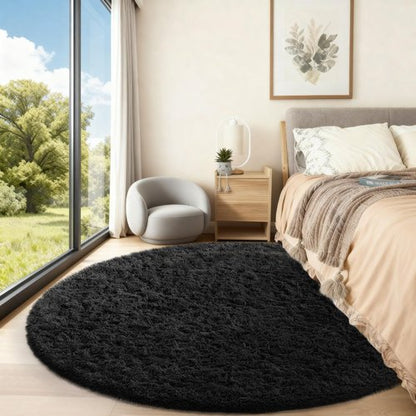 Ophanie Round Rug 6Ft Black Circle Area Rug, Room Decor for Men, Fluffy Fuzzy Bedroom Carpet, Plush Soft Shaggy Living Room Rugs for Kids Home Decor Aesthetic, Nursery