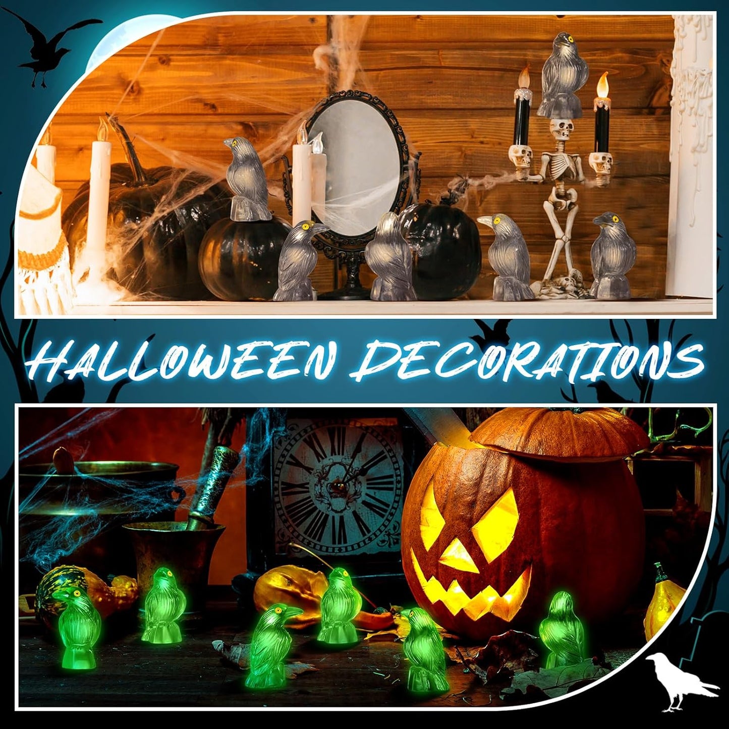 Skiennix Halloween Miniature Crows - Luminous Resin Figurines for Spooky Decor | 100 Pcs Glow in The Dark
