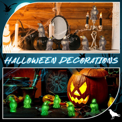 Skiennix Halloween Miniature Crows - Luminous Resin Figurines for Spooky Decor | 100 Pcs Glow in The Dark