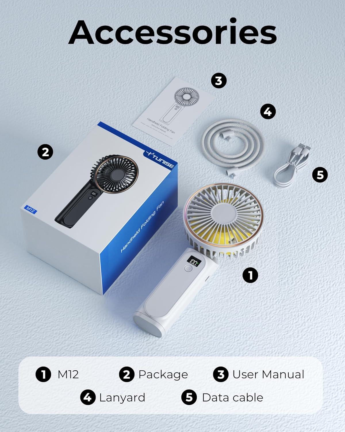 TUNISE Portable Handheld Fan - Rechargeable 4000mAh Battery | 180° Adjustable & 6 Speed Settings