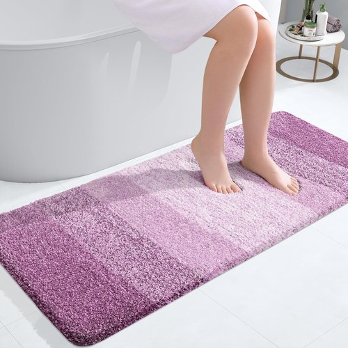 OLANLY Bathroom Runner Rugs 47x20, Extra Soft Absorbent Microfiber Bath Rugs, Rubber Backing, Quick Dry, Washable Bath Mats for Bathroom Floor, Tub and Shower, Home Decor Accessories, Pinkish-Purple