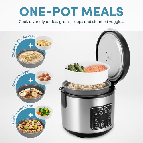 AROMA Digital Rice Cooker - 4-Cup Uncooked / 8-Cup Cooked Capacity | Stainless Steel Multicooker, 2 Qt