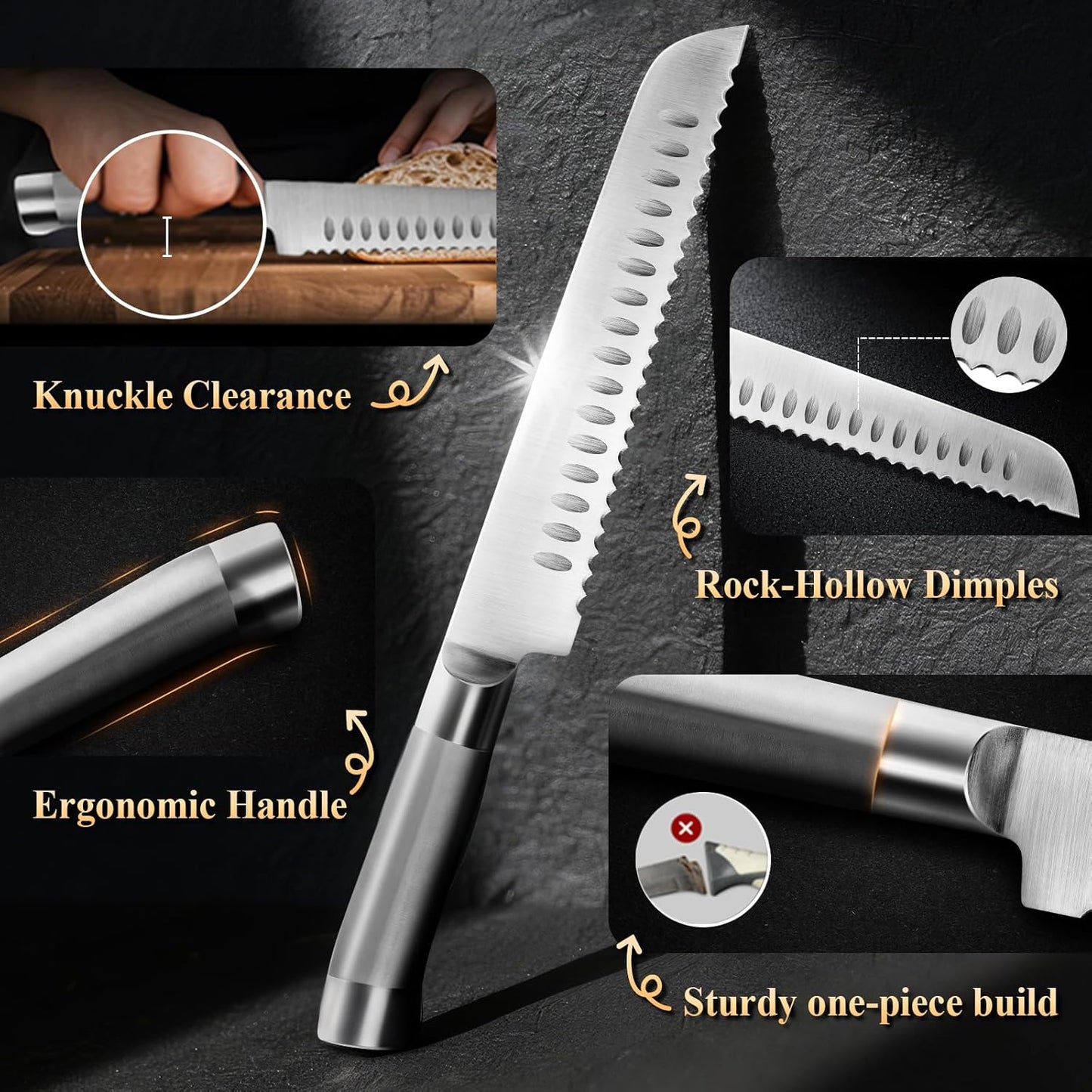 Skiennix Sourdough Bread Knife - Ergonomic Serrated Cutter for Easy Slicing | 2-Pack Set