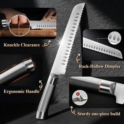 Skiennix Sourdough Bread Knife - Ergonomic Serrated Cutter for Easy Slicing | 2-Pack Set
