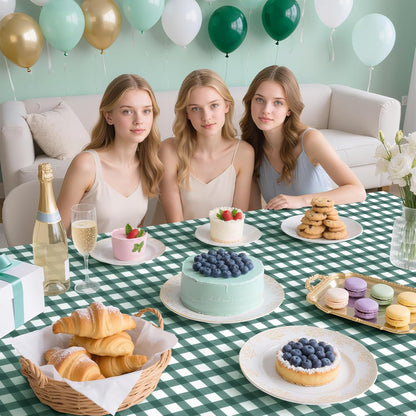Skiennix Sage Green Striped Gingham Tablecloth - 54 x 108 Inch Disposable Waterproof Covers for Outdoor Events | Perfect for Picnics & Parties