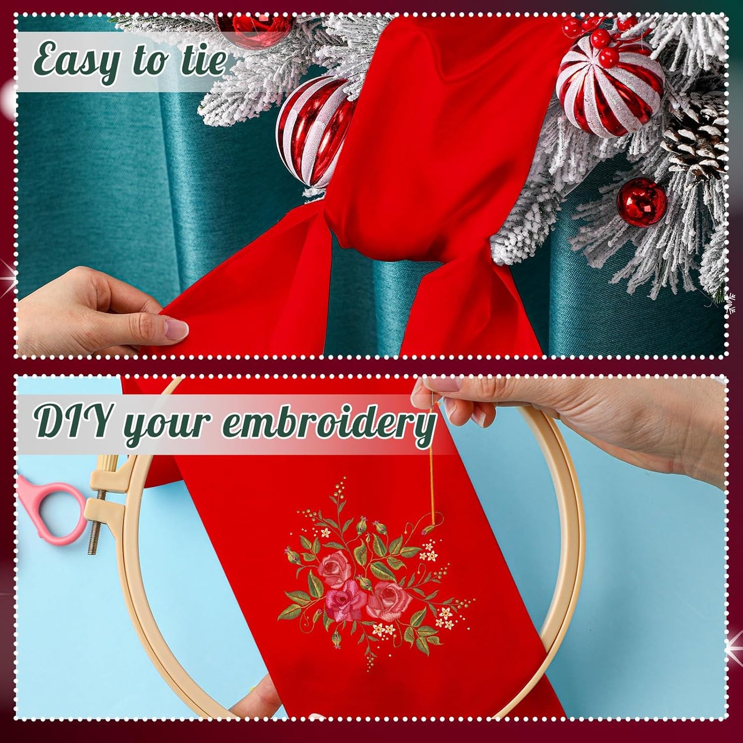 VitalCozy Wreath Sash Set - 4 Pcs Embroidery Blanks for Front Door Decor | Red (4.49" X 56.30")