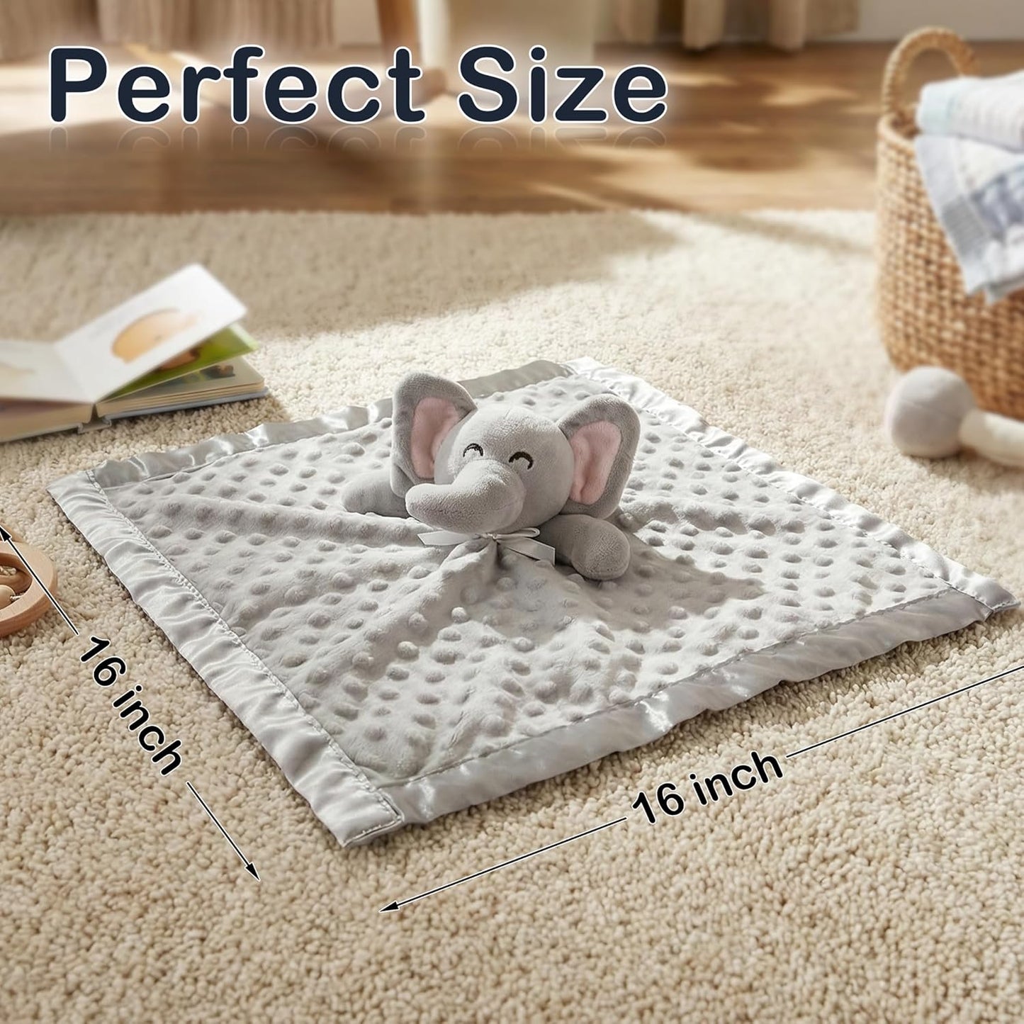 Pro Goleem Elephant Security Blanket - Soft Unisex Lovey Snuggle Toy for Newborns | Grey 16 Inch