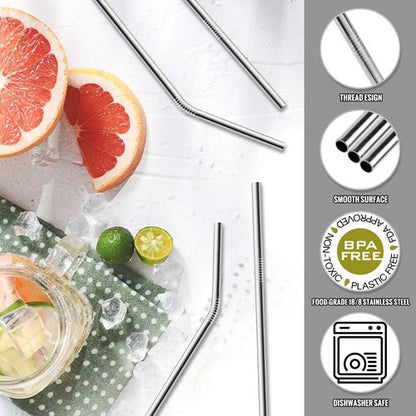 Hiware 12-Pack Reusable Stainless Steel Straws - Long, Dishwasher Safe Straws for 30 oz & 20 oz Tumblers | Includes 2 Cleaning Brushes