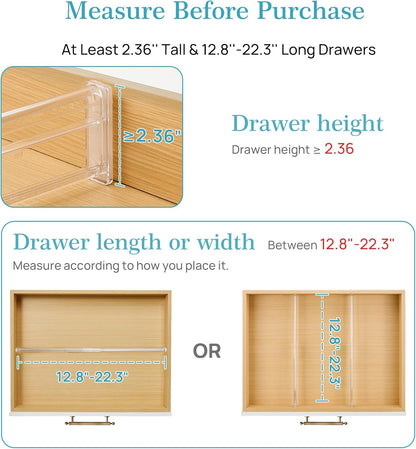 Vtopmart Drawer Dividers - Expandable Kitchen Organizer with 8 Dividers & 14 Inserts | Adjustable 12.8"-22.3" Clear Plastic Separator for Utensils & Cutlery