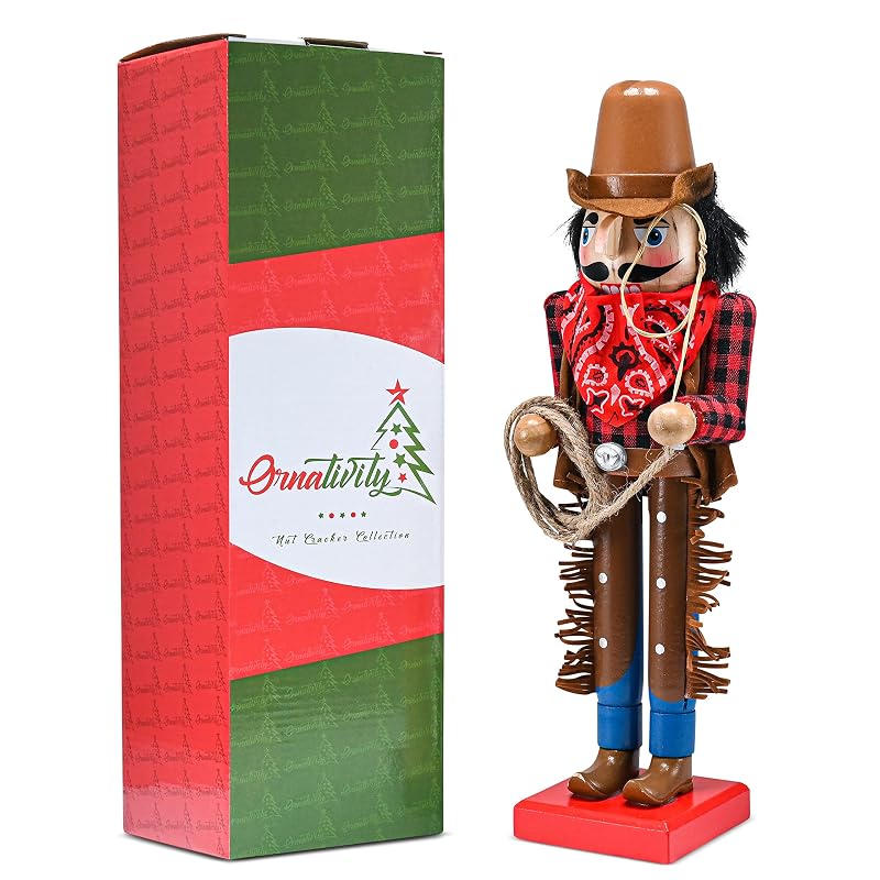Christmas Western Cowboy Nutcracker – 14" Wooden Lever Nutcracker Decoration