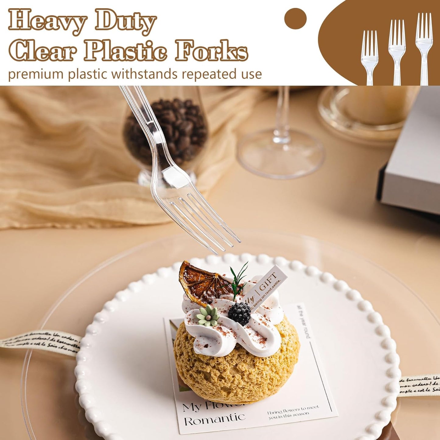 Skiennix Heavy Duty Clear Plastic Forks - 400 Count, BPA-Free & Heat Resistant for Parties