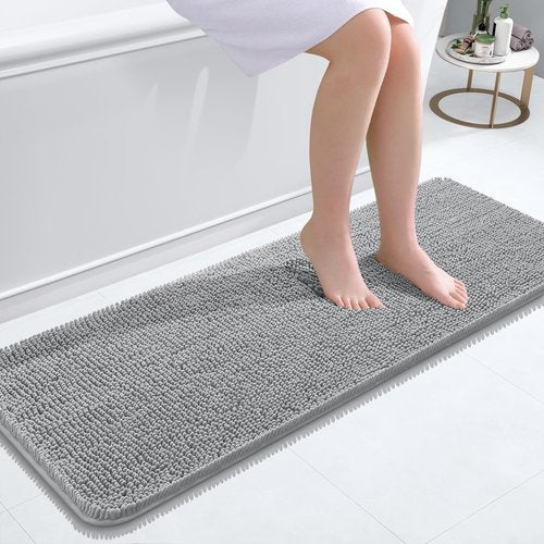 OLANLY Bathroom Rugs 47x17, Extra Soft Absorbent Chenille Bath Rugs, Rubber Backing Quick Dry, Machine Washable Bath Mats for Bathroom Floor, Tub and Shower, Home Decor Accessories, Light Grey