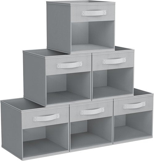 DIMJ Storage Cubes - 11x11 Inch Collapsible Storage Bins with Window | 6-Pack Grey Organizers for Clothes, Toys, Books