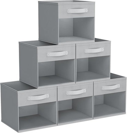 DIMJ Storage Cubes - 11x11 Inch Collapsible Storage Bins with Window | 6-Pack Grey Organizers for Clothes, Toys, Books