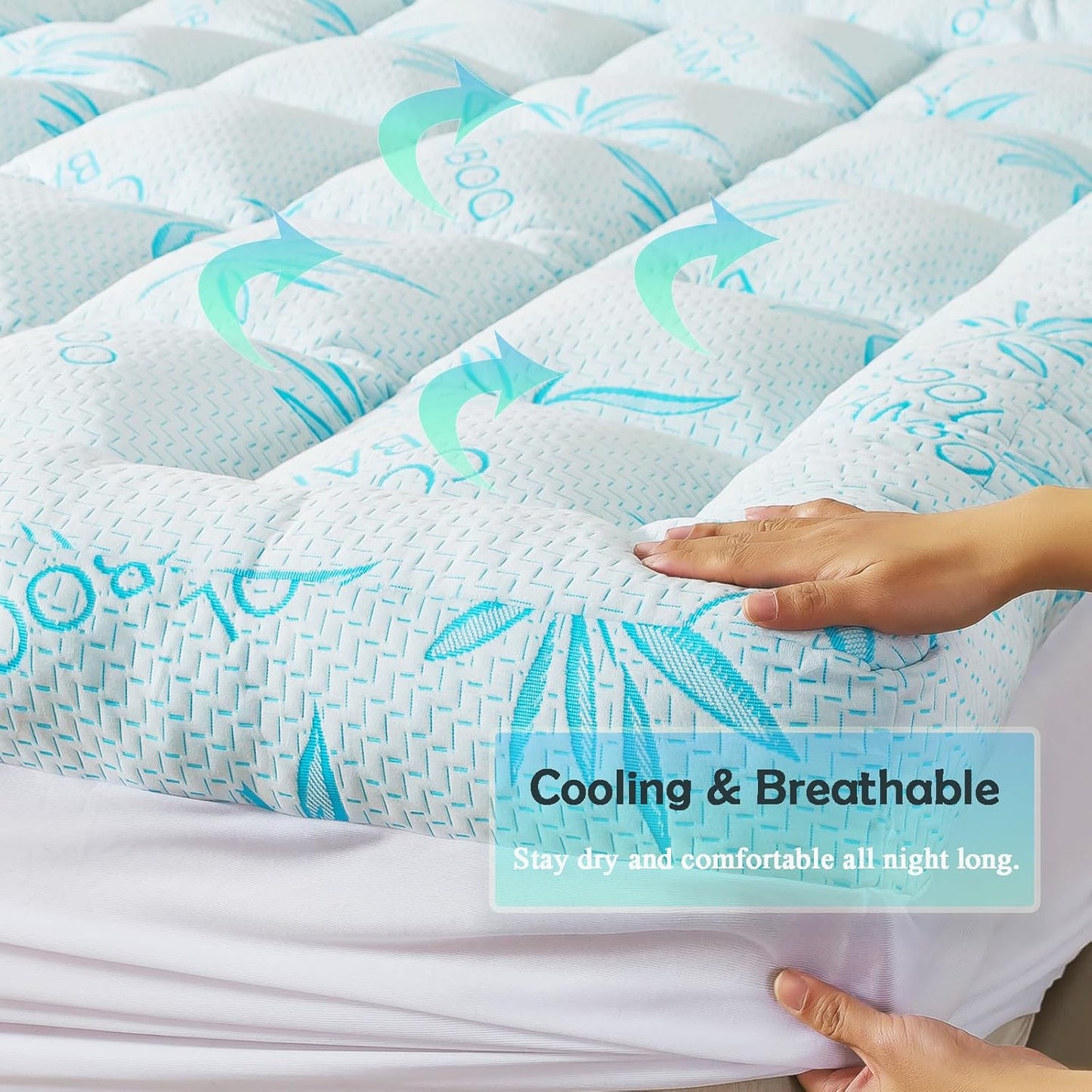 WhatsBedding 5-Inch Full Mattress Topper - Breathable Bamboo Viscose & Memory Foam, Blue Color