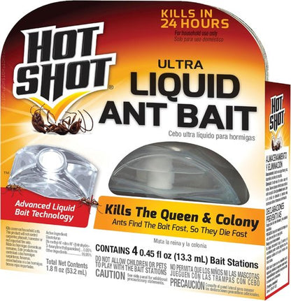 Hot Shot Ultra Ant Bait - Advanced Liquid Formula Kills Household Ants Fast | 4 Count Pack