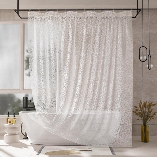 AmazerBath Heavy Duty Shower Curtain Liner, 100% EVA Clear Shower Curtain and Liner 2-in-1, 72x72 Luxury Plastic Weighted Bathroom Cobble Shower Liner, 12 Rustproof Grommets & 3 Heavyweight Stones
