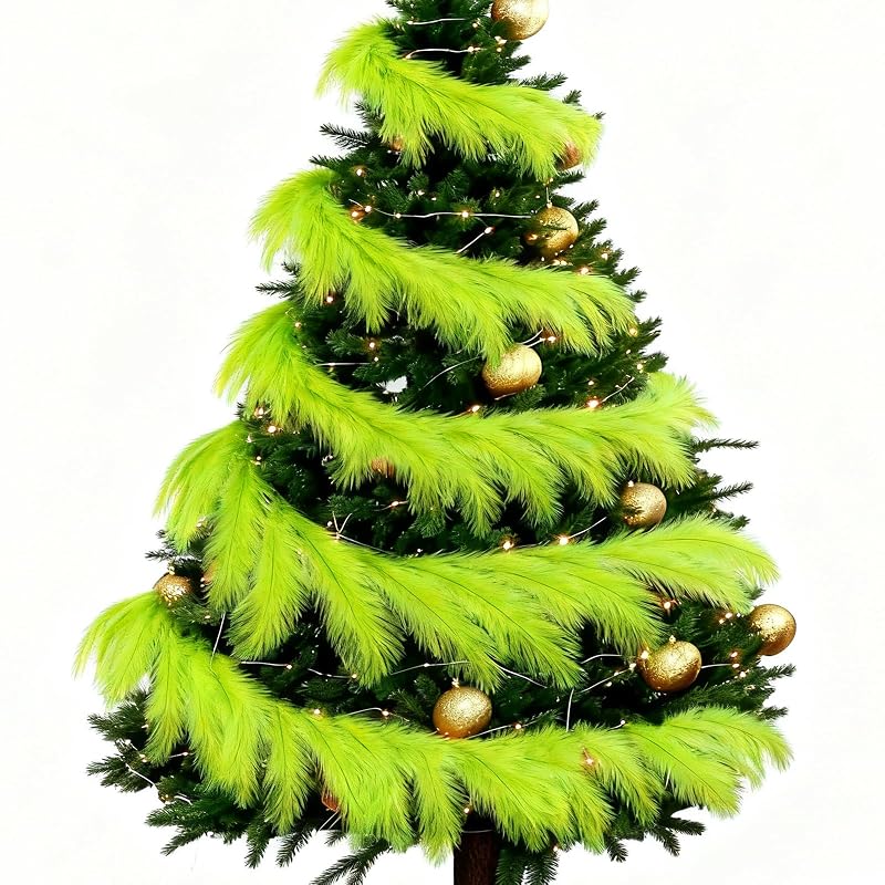 6 Ft Lime Green Pampas Grass Wreath Garland - Christmas Decor (Variation: Lemon Green+6 Ft)