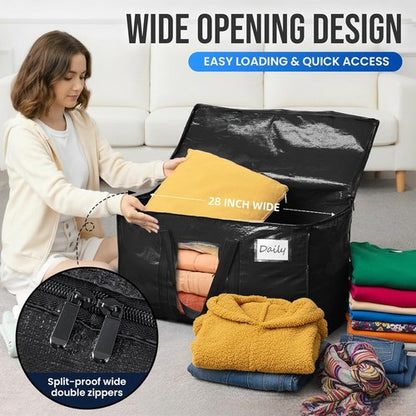 **TAILI Extra Large Heavy Duty Moving Bags - 4 Pack Black Totes with Visible Window & Wrap Around Handles**