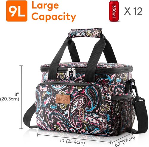Lifewit Insulated Lunch Bag - Soft Cooler Tote for Adults | Paisley Design, 12-Can Capacity (9L)