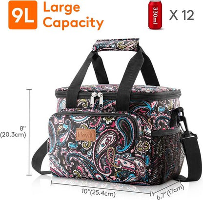 Lifewit Insulated Lunch Bag - Soft Cooler Tote for Adults | Paisley Design, 12-Can Capacity (9L)