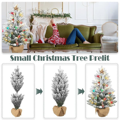Gfilay 3ft Flocked Prelit Christmas Tree with 60 LED Lights, 8 Modes