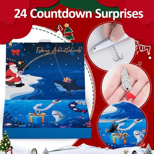 Fishing Advent Calendar 2025 - 24 Days of 114 Pcs Fishing Lures Set | Perfect Xmas Gift for Men & Teens