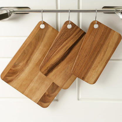 Sango Acacia Cutting Board Set - 3-Piece Slant Edge & Hanging Holes, Stackable & Reversible, Non-Toxic