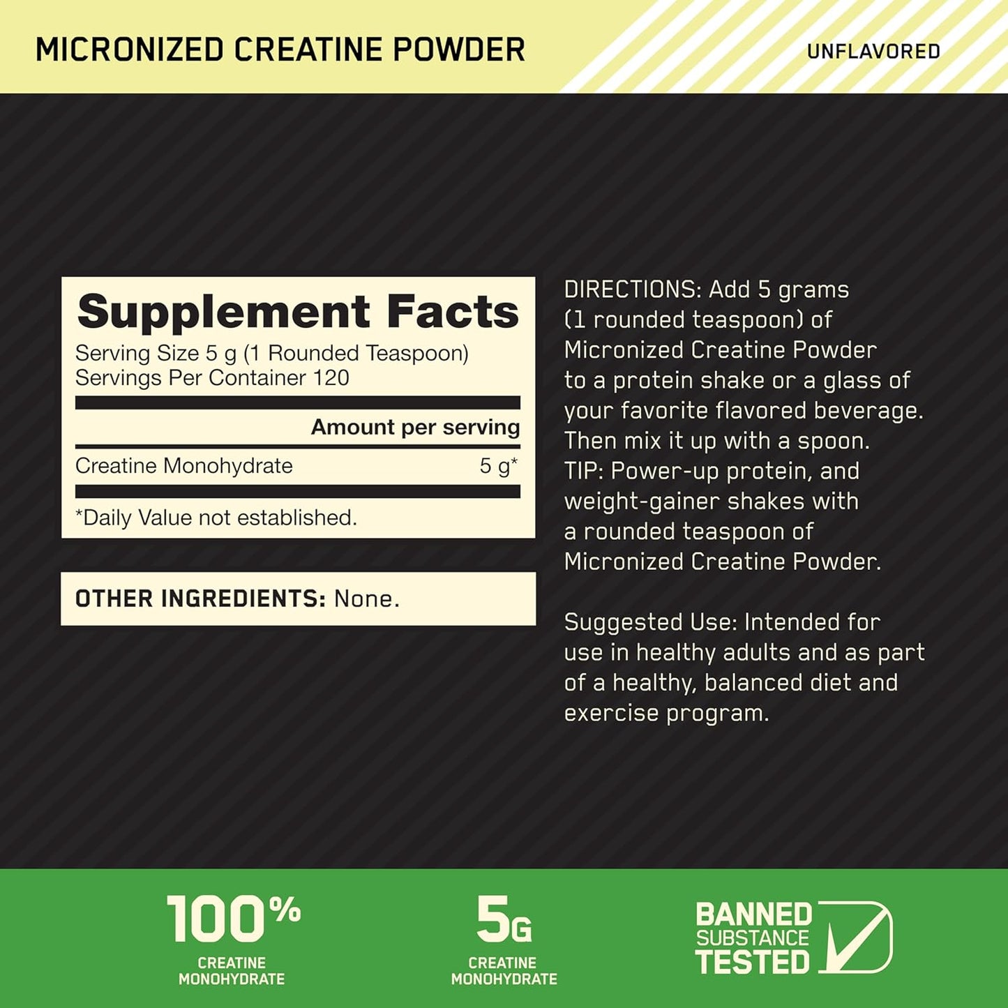 Optimum Nutrition Micronized Creatine Monohydrate Powder - Unflavored, 120 Servings, 600 Grams