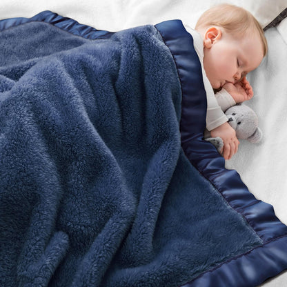 Pro Goleem Baby Boy Blanket - Super Soft Plush Fleece Receiving Blanket with Satin Trim | Cozy 30x40 Inch in Navy Blue