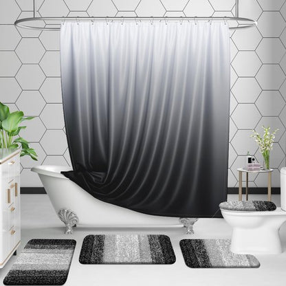 OLANLY Bathroom Rug Set 2 Piece, Soft Absorbent Microfiber Bath Mats and U-Shaped Contour Toilet Rug, Non-Slip, Machine Wash Dry, Plush Shaggy Bath Mats for Bathroom (24"x16"+24"x20", Black)