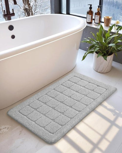 Color&Geometry Light Gray Checkered Bath Mat - Fluffy Absorbent Microfiber | Non-Slip 24x36 Bathroom Rug