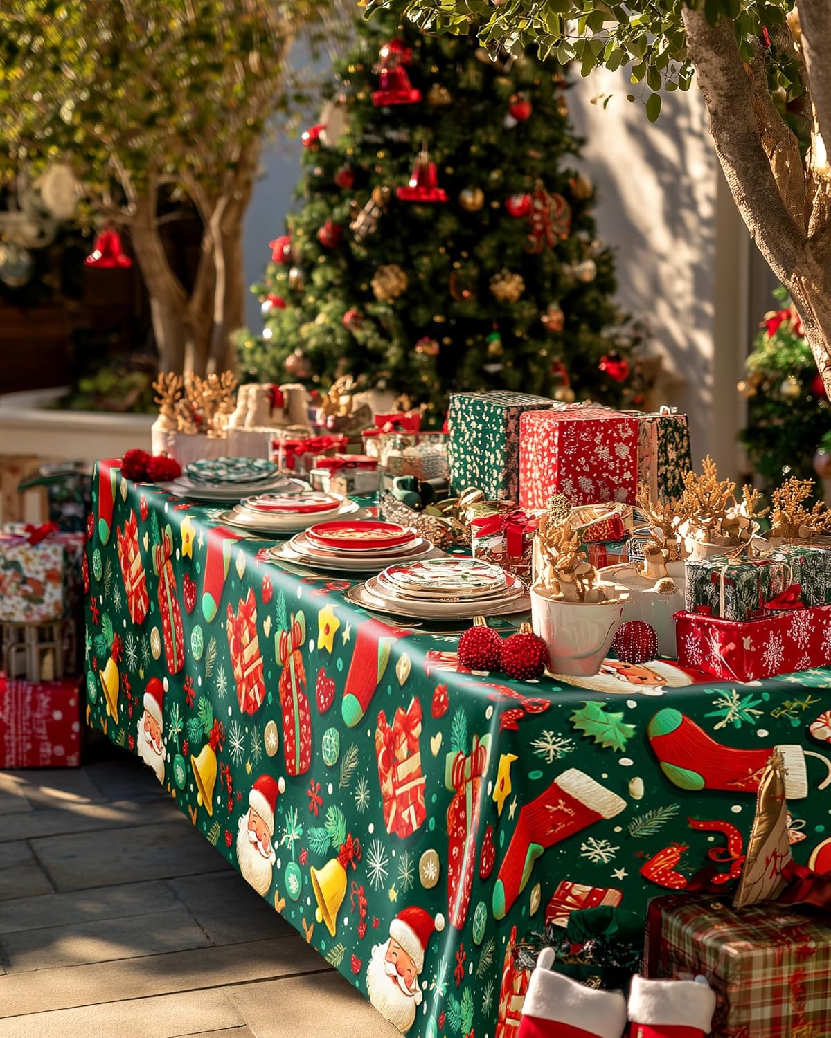 Pureegg Disposable Plastic Tablecloths - 10 Pack, 54 x 108 Inch, Leakproof & Sturdy for Christmas Parties - Christmas Green